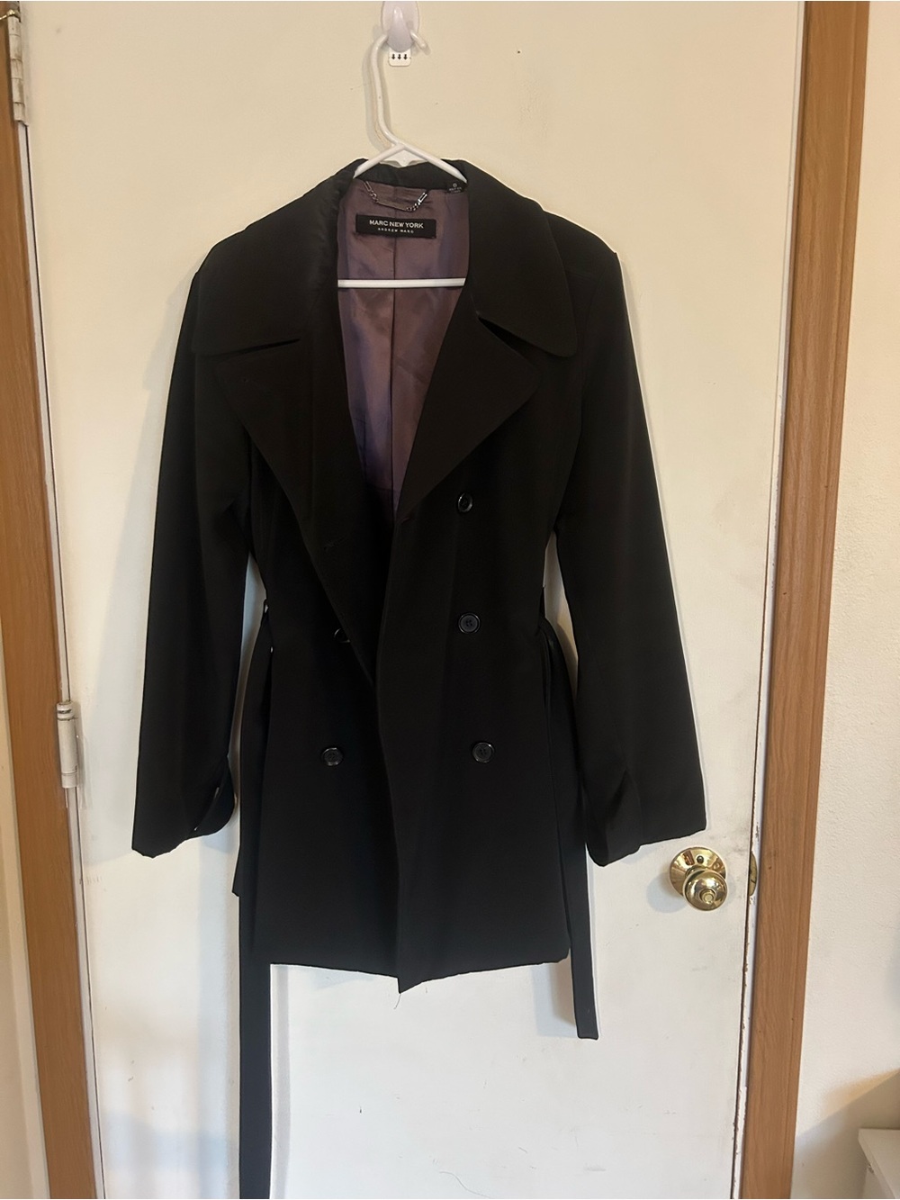 Andrew Marc New York Coat Trench Rain Black Jacket Belted Large Y2K